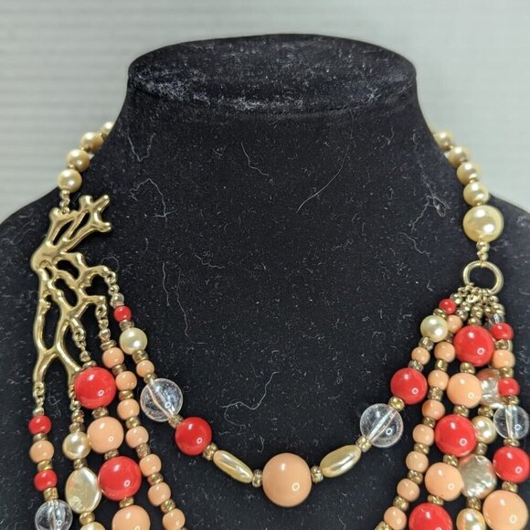 NRT Freshwater & Faux Pearl Necklace Coral Acrylic Beads Multi Strands - Picture 4 of 7